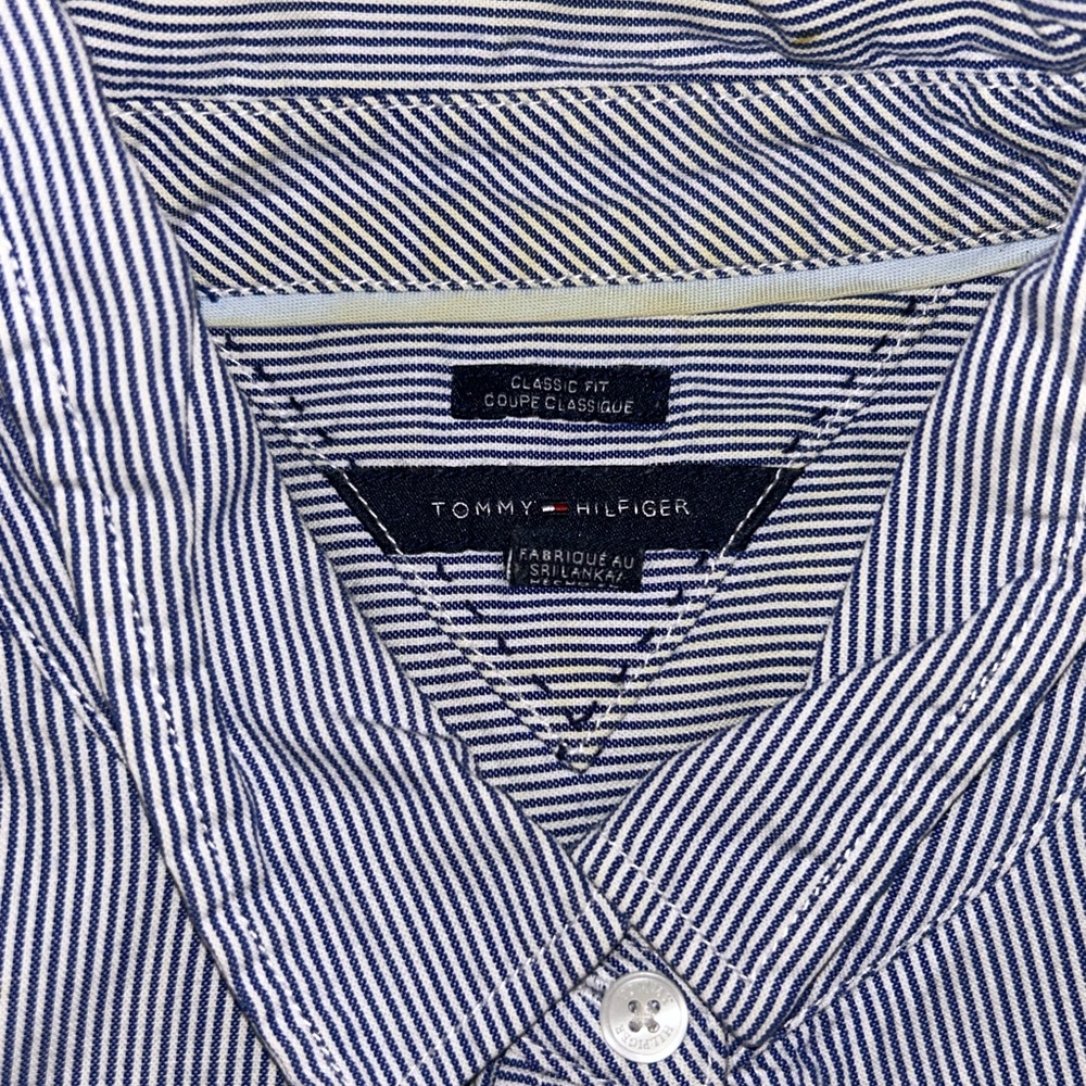 Tommy Hilfiger Men's Navy and White Striped Shirt